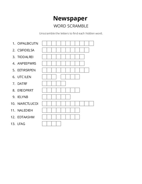 Newspaper Word Scramble Puzzle