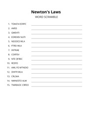 Newtons Laws word scramble puzzle