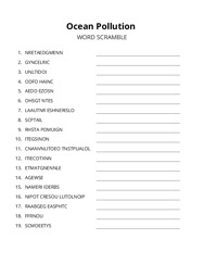Ocean Pollution word scramble puzzle
