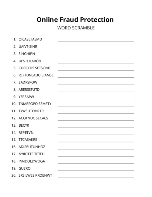 Online Fraud Protection Word Scramble Puzzle
