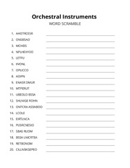 Orchestral Instruments word scramble puzzle