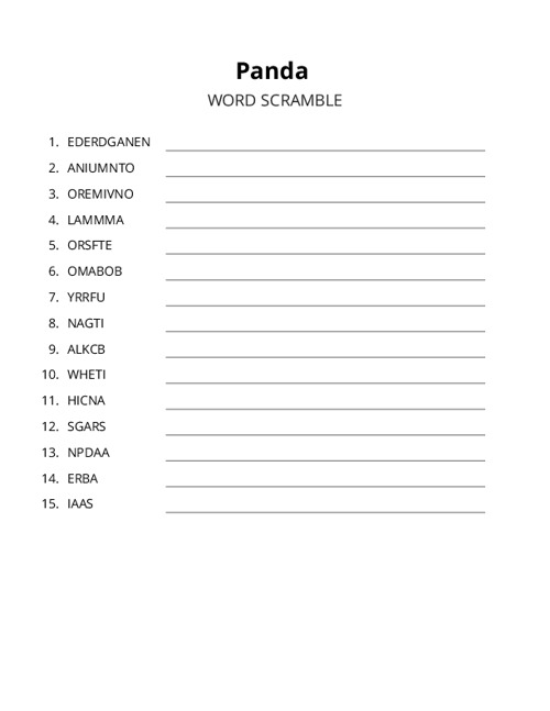 Panda Word Scramble Puzzle