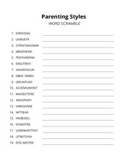 Parenting Styles word scramble puzzle