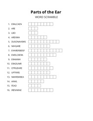 Parts of the Ear word scramble puzzle