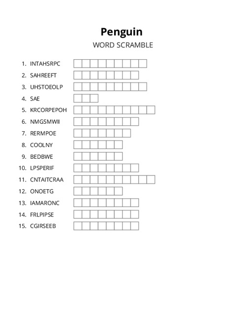 Penguin Word Scramble Puzzle