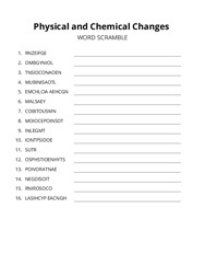Physical and Chemical Changes word scramble puzzle