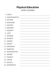 Physical Education word scramble puzzle