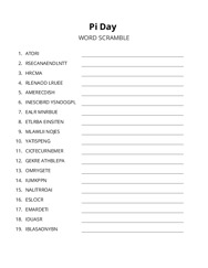 Pi Day word scramble puzzle