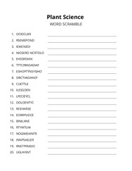 Plant Science word scramble puzzle