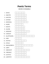 Poetic Terms word scramble puzzle
