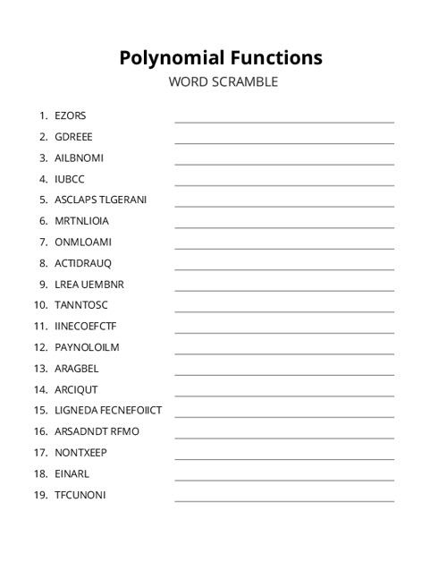 Polynomial Functions Word Scramble Puzzle