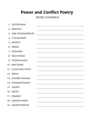 Power and Conflict Poetry word scramble puzzle