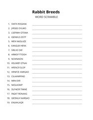 Rabbit Breeds word scramble puzzle