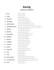 Racing word scramble puzzle