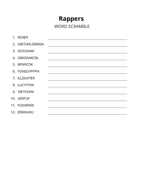 Rappers Word Scramble Puzzle