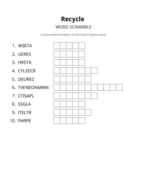 Recycle Word Scramble Puzzle
