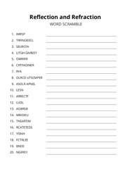 Reflection and Refraction word scramble puzzle