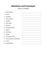 Relations and Functions word scramble puzzle