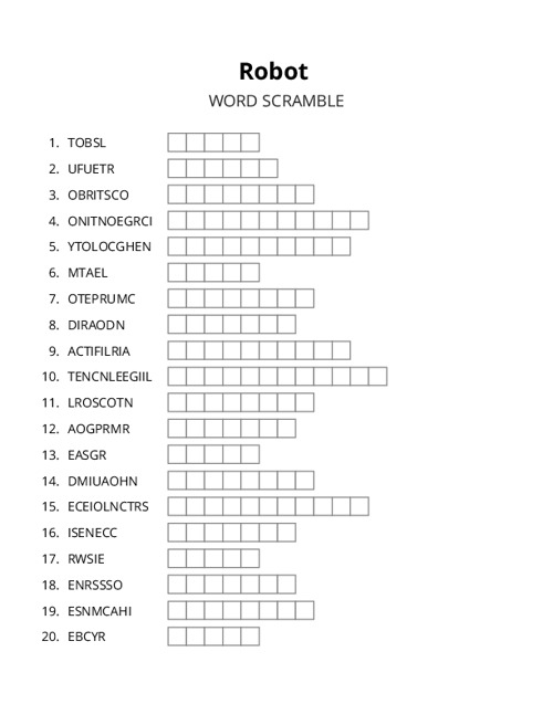 Robot Word Scramble Puzzle