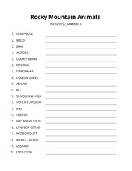Rocky Mountain Animals word scramble puzzle