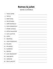 Romeo & Juliet word scramble puzzle