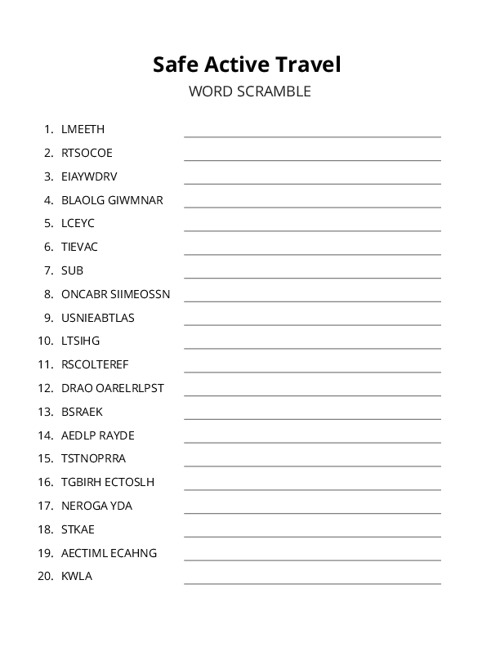Safe Active Travel Crossword Puzzle