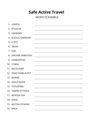 Safe Active Travel word scramble puzzle