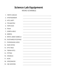 Science Lab Equipment word scramble puzzle