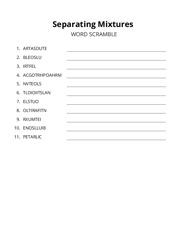 Separating Mixtures word scramble puzzle