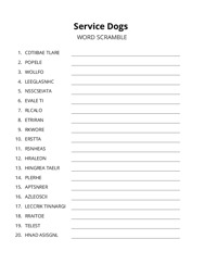 Service Dogs word scramble puzzle
