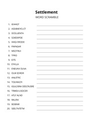 Settlement word scramble puzzle