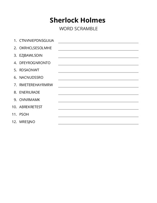 Sherlock Holmes Word Scramble Puzzle