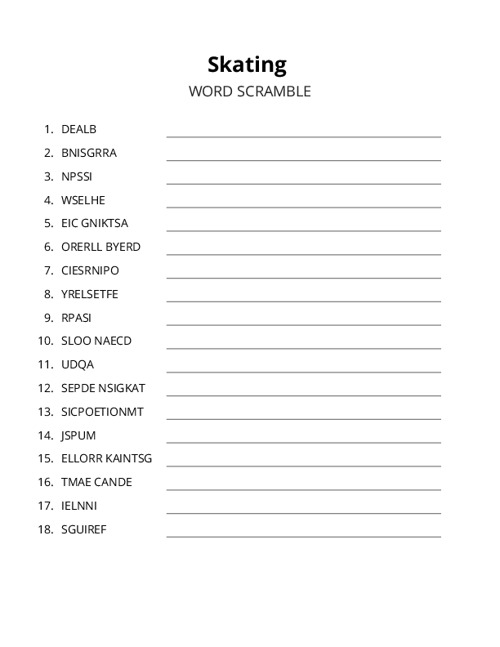 Skating Word Scramble Puzzle