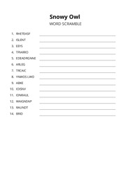 Snowy Owl word scramble puzzle