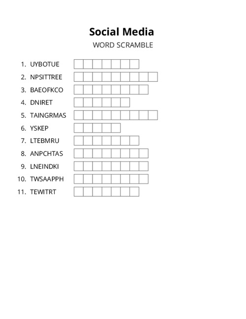 Social Media Word Scramble Puzzle