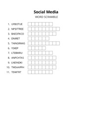 Social Media word scramble puzzle