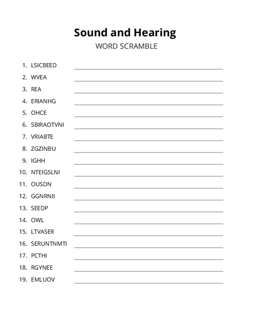 Sound and Hearing Word Scramble Puzzle