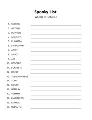 Spooky List word scramble puzzle