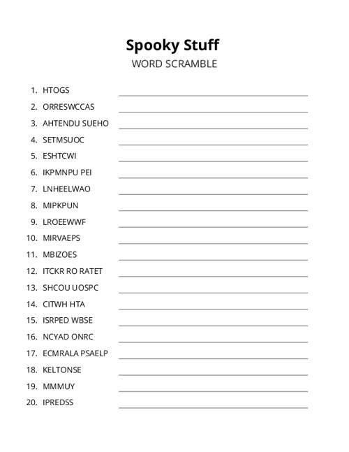 Spooky Stuff Crossword Puzzle