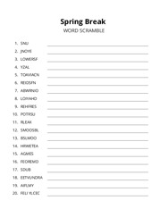 Spring Break word scramble puzzle