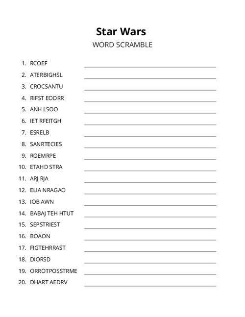 Star Wars Word Scramble Puzzle