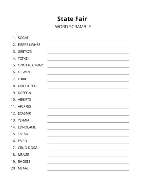 State Fair Word Scramble Puzzle
