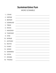 Summertime Fun word scramble puzzle