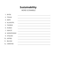 Sustainability word scramble puzzle
