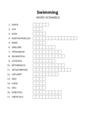 Swimming word scramble puzzle