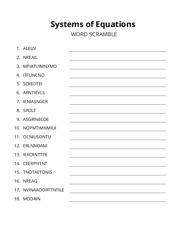 Systems of Equations word scramble puzzle