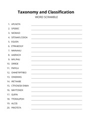 Taxonomy and Classification word scramble puzzle
