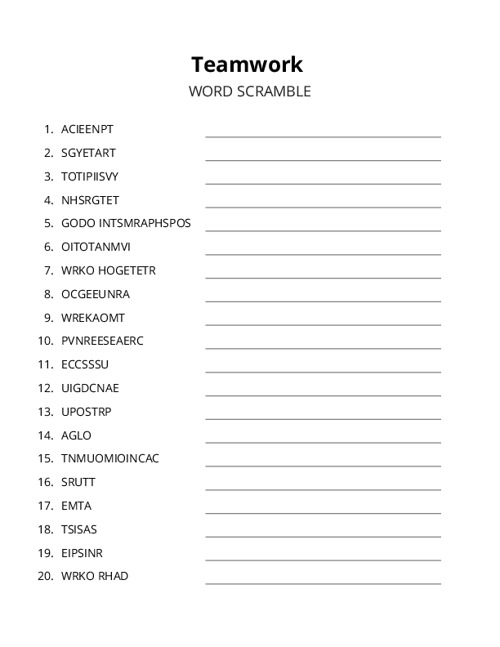 Teamwork Word Scramble Puzzle