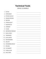 Technical Tools word scramble puzzle