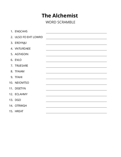 The Alchemist Word Scramble Puzzle